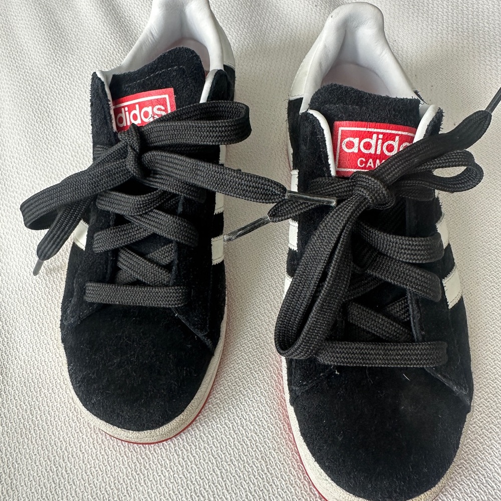 Adidas Campus Suede Sneakers – Black/White/Red – Classic Stripe